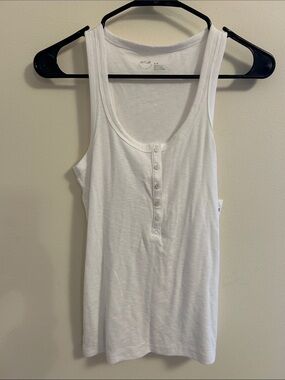 aerie White Henley Ribbed Tank Top